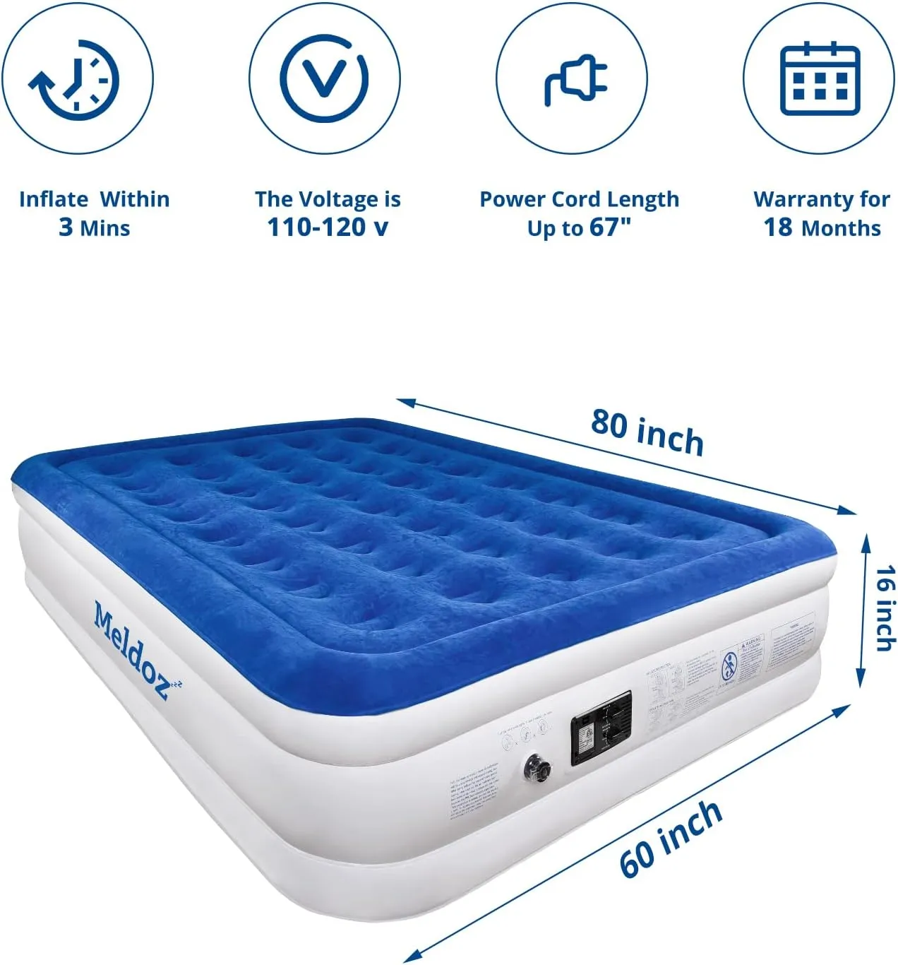 Upgrade Queen Air Mattress with Built-in Pump, Double High Blow Up Mattress for Home, Camping & Guest, 3 Mins Quick Inflate, Inflatable Air Bed with Water Resistant Flocked Top - 18 Inch