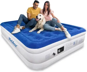 Upgrade Queen Air Mattress with Built-in Pump, Double High Blow Up Mattress for Home, Camping & Guest, 3 Mins Quick Inflate, Inflatable Air Bed with Water Resistant Flocked Top - 18 Inch