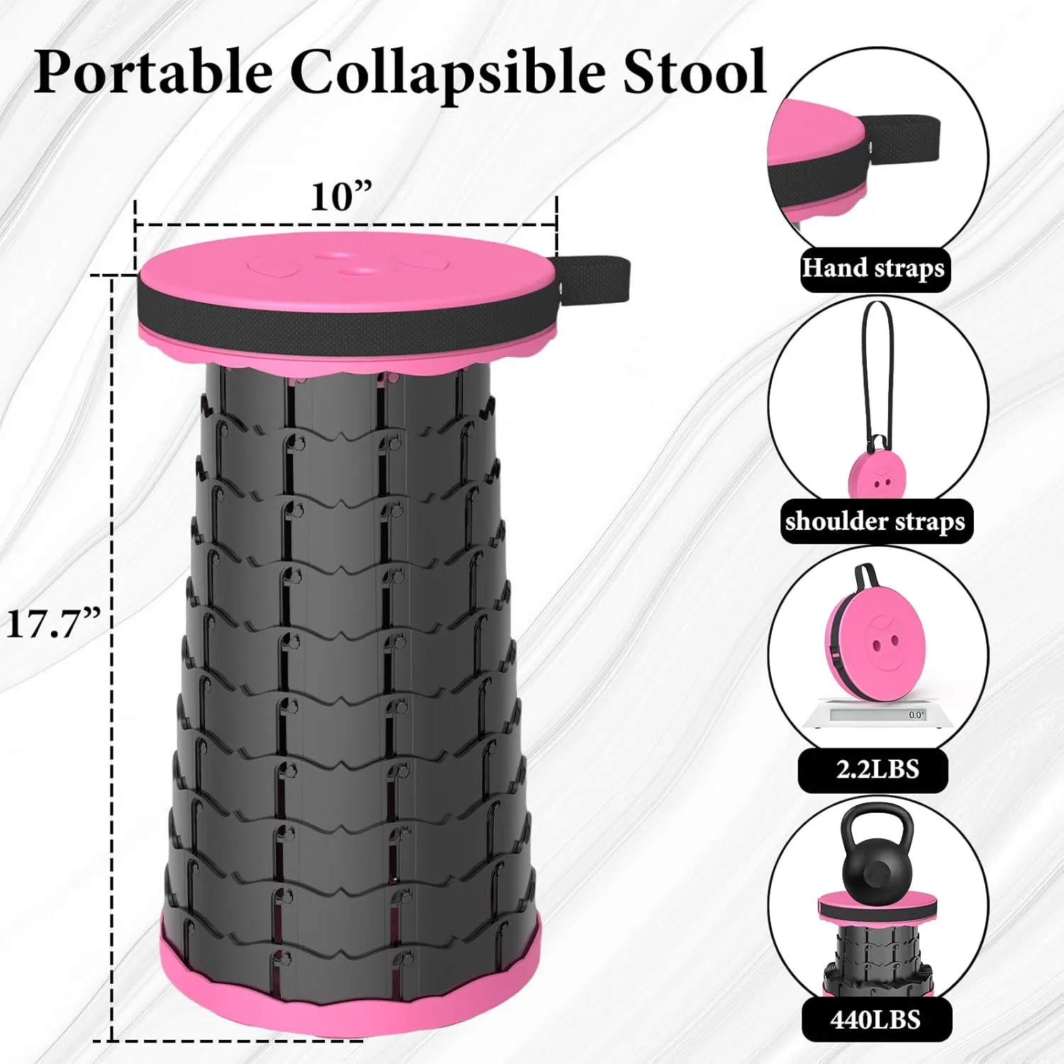 Upgraded Folding Stool with Carabiner,Lightweight Yet More Sturdy with Load Capacity 440lb Portable Collapsible Stool Retractable Stool for Camping Fishing Hiking BBQ Garden