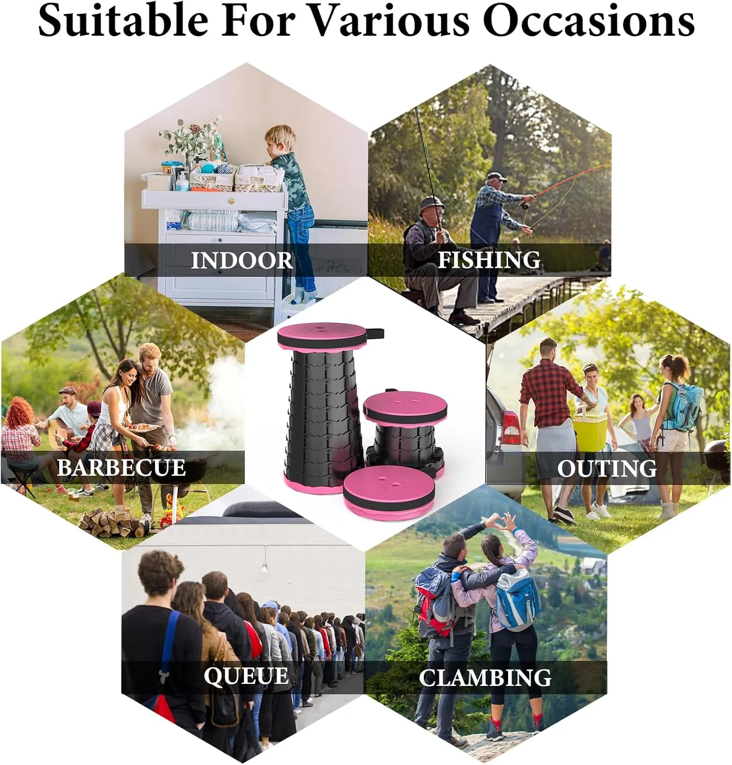 Upgraded Folding Stool with Carabiner,Lightweight Yet More Sturdy with Load Capacity 440lb Portable Collapsible Stool Retractable Stool for Camping Fishing Hiking BBQ Garden
