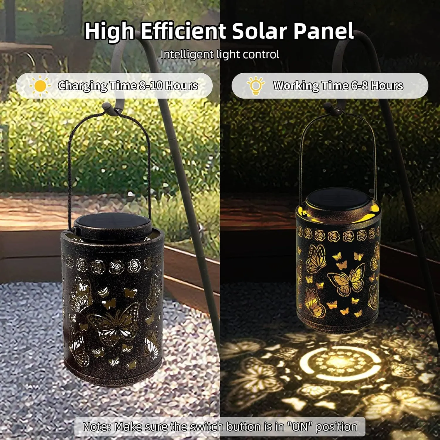 Upgraded Solar Lanterns Outdoor Waterproof Hanging Butterfly Decoration Solar Lights Metal Garden Art Decor for Patio, Yard, Porch, Pathway, Fence, Birthday Gifts for Women