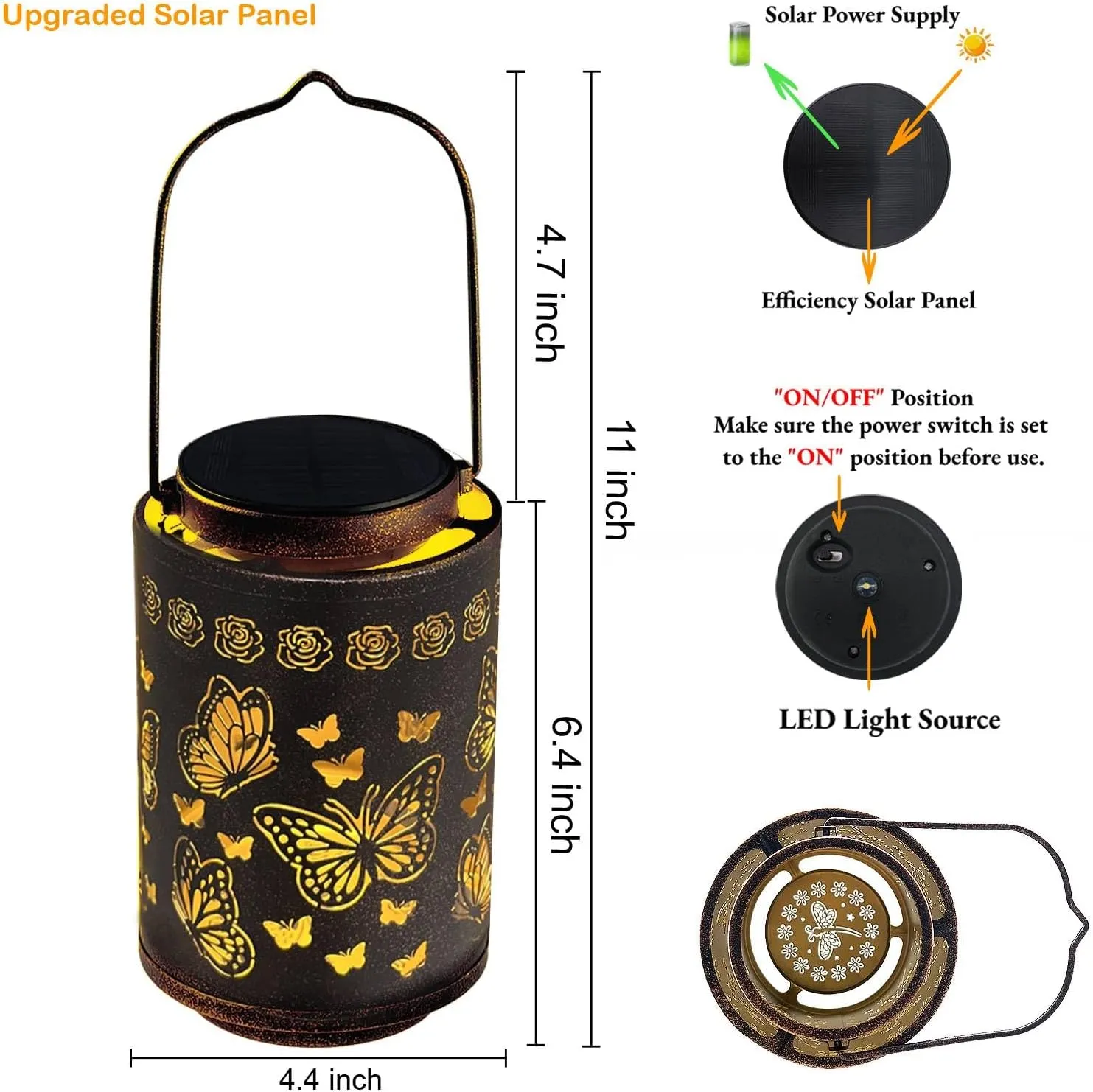 Upgraded Solar Lanterns Outdoor Waterproof Hanging Butterfly Decoration Solar Lights Metal Garden Art Decor for Patio, Yard, Porch, Pathway, Fence, Birthday Gifts for Women