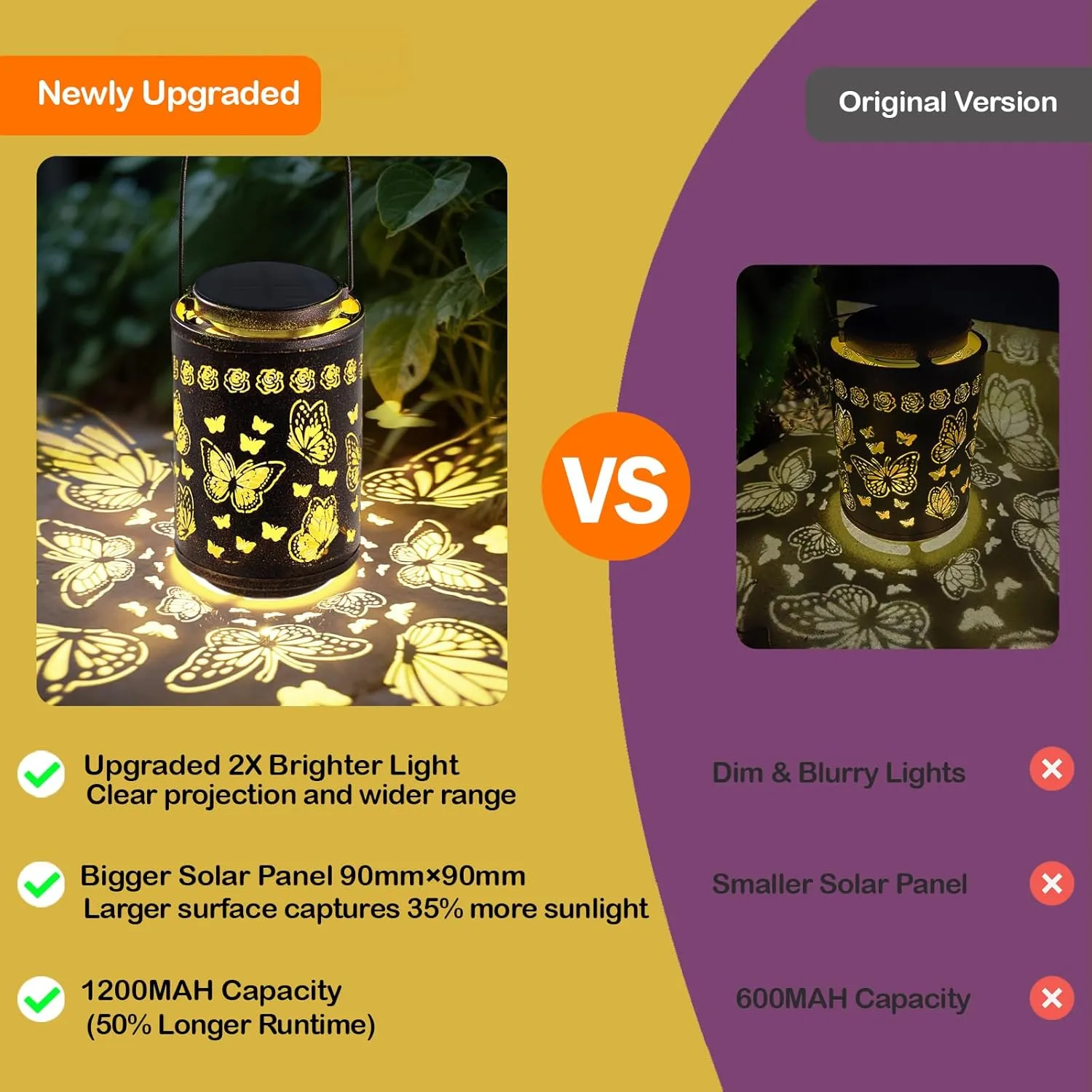 Upgraded Solar Lanterns Outdoor Waterproof Hanging Butterfly Decoration Solar Lights Metal Garden Art Decor for Patio, Yard, Porch, Pathway, Fence, Birthday Gifts for Women
