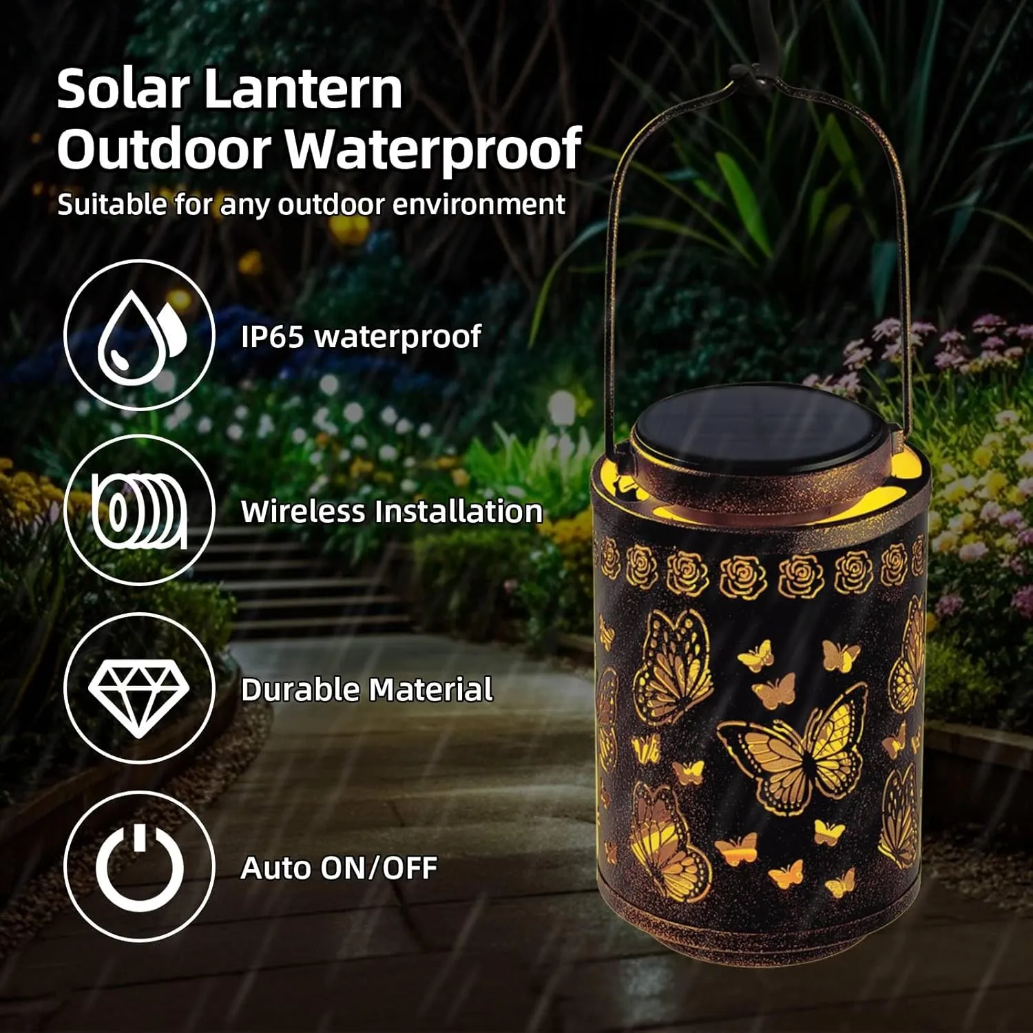 Upgraded Solar Lanterns Outdoor Waterproof Hanging Butterfly Decoration Solar Lights Metal Garden Art Decor for Patio, Yard, Porch, Pathway, Fence, Birthday Gifts for Women