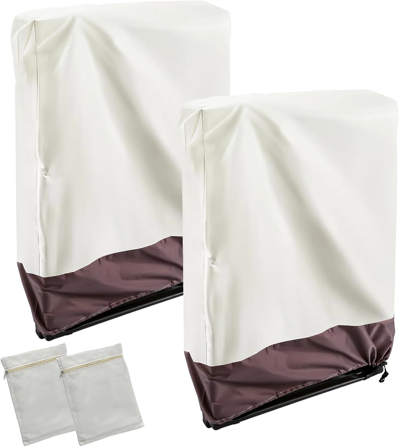 Uranshin Outdoor Folding Chair Covers 2PCS, Zero Gravity Chair Cover 28" W x 13" D x 43" H, Waterproof 210D Oxford Funiture Cover with Storage Bag, Patio Chair Cover for All Weather (Beige & Brown)