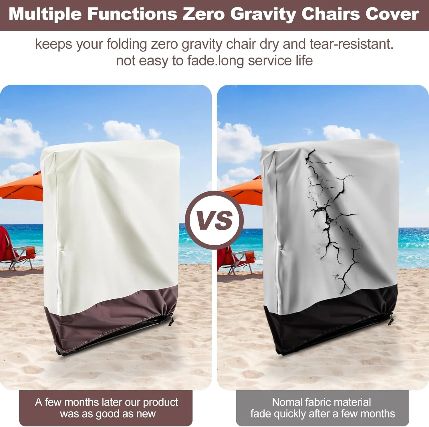 Uranshin Outdoor Folding Chair Covers 2PCS, Zero Gravity Chair Cover 28" W x 13" D x 43" H, Waterproof 210D Oxford Funiture Cover with Storage Bag, Patio Chair Cover for All Weather (Beige & Brown)