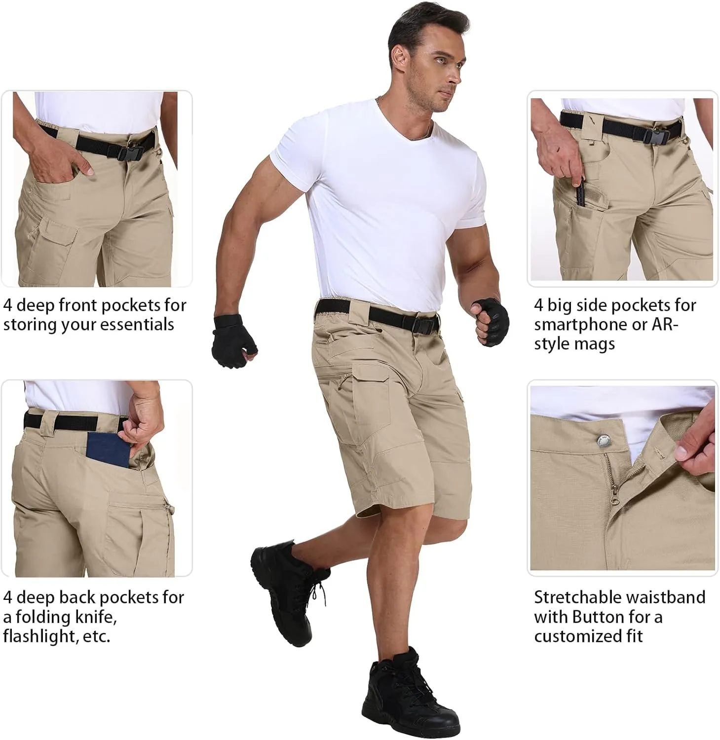 URBEST Tactical Shorts for Men Waterproof Breathable Quick Dry Hiking Fishing Cargo Shorts with Multi Pockets(NO Belt)