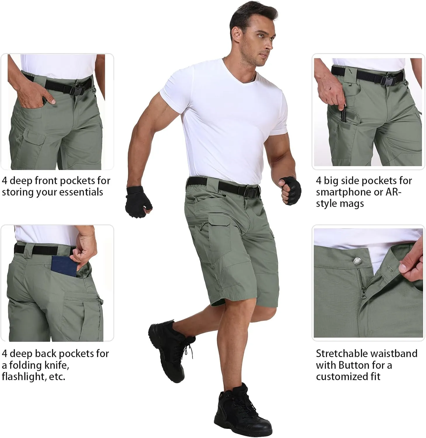 URBEST Tactical Shorts for Men Waterproof Breathable Quick Dry Hiking Fishing Cargo Shorts with Multi Pockets(NO Belt)