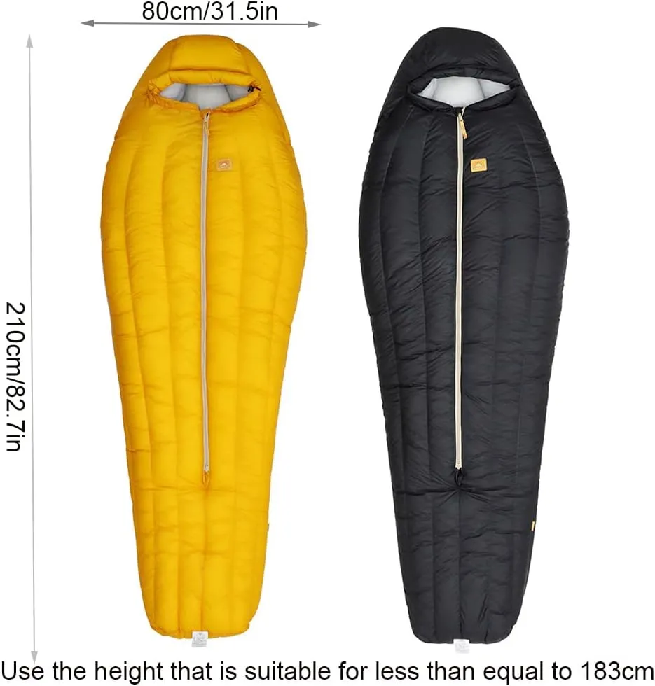 Urltra-Light Filling 700g White Goose Down 800FP Comfortable Temperature 21.2 °F Open Mummy Sleeping Bag Winter Down Sleeping Bag for Backpacking Camping Hiking