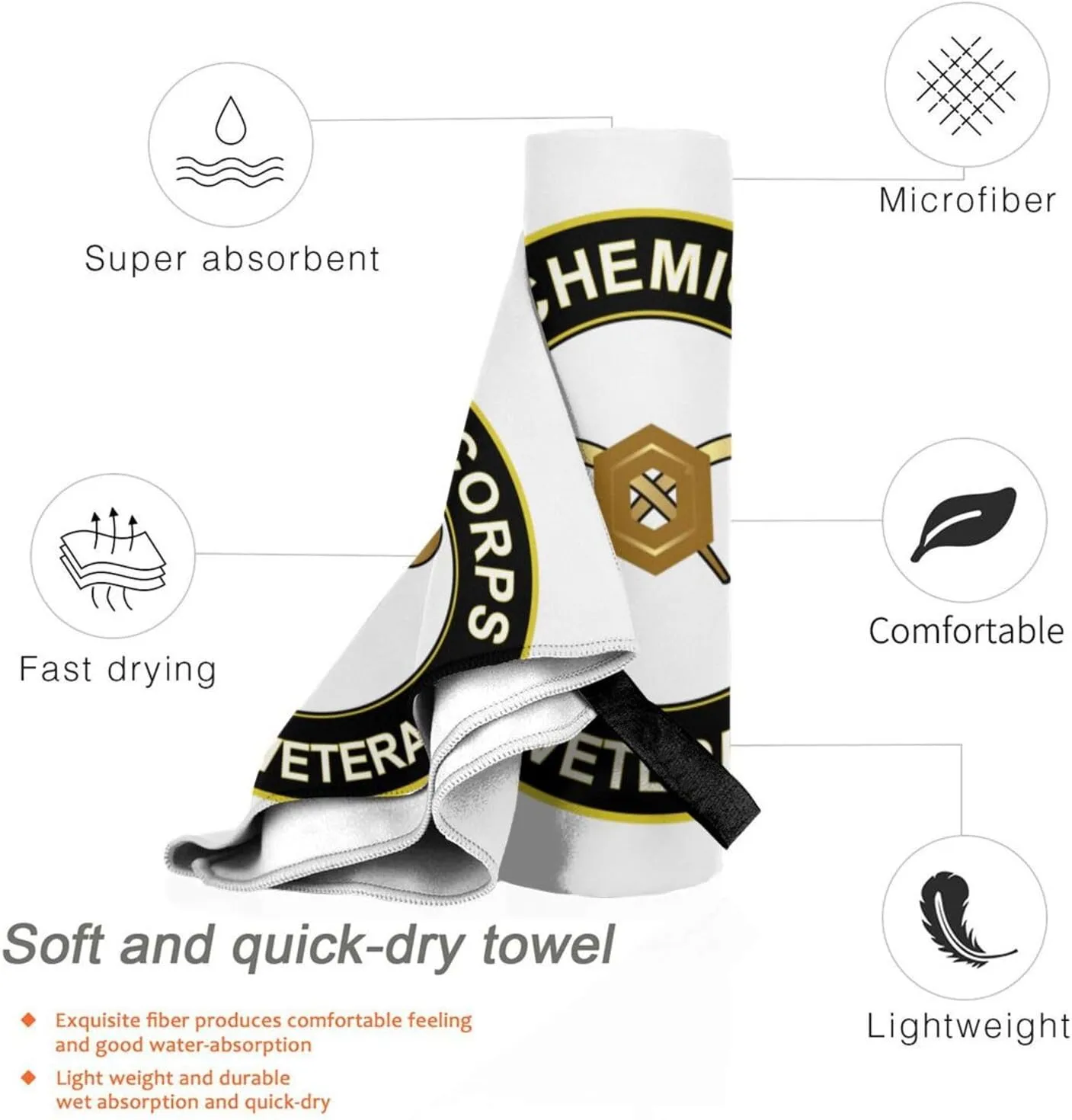 Us Army Chemical Corps Vetera Beach Towel & Bath Towel - Quick Dry, Extra Large, Lightweight, Sand Free - Highly Absorbent Microfiber Towels for Pool, Swimming, Gym, Travel