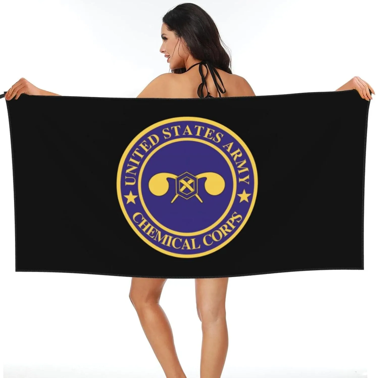 US Army Veteran Chemical Corps Beach Towel & Bath Towel - Quick Dry, Extra Large, Lightweight, Sand Free - Highly Absorbent Microfiber Towels for Pool, Swimming, Gym, Travel