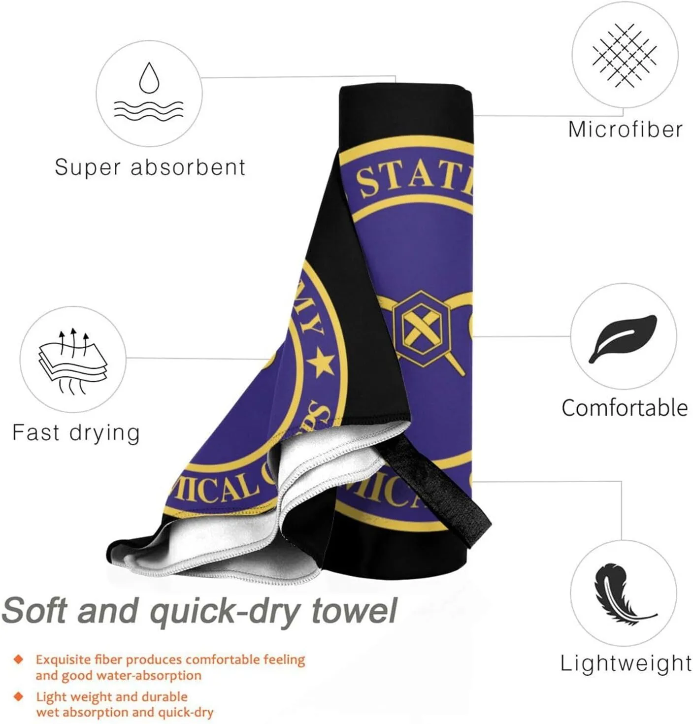 US Army Veteran Chemical Corps Beach Towel & Bath Towel - Quick Dry, Extra Large, Lightweight, Sand Free - Highly Absorbent Microfiber Towels for Pool, Swimming, Gym, Travel