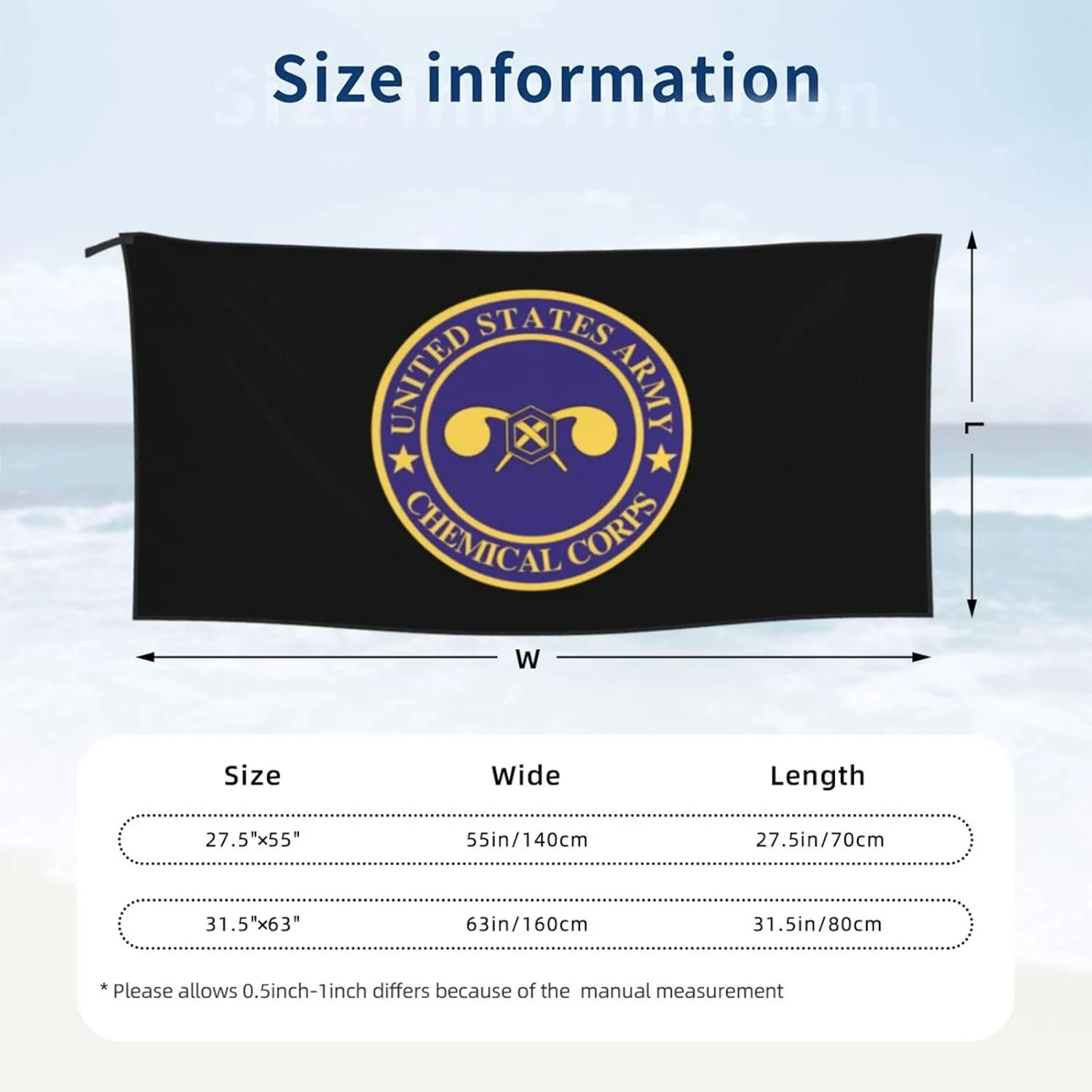 US Army Veteran Chemical Corps Beach Towel & Bath Towel - Quick Dry, Extra Large, Lightweight, Sand Free - Highly Absorbent Microfiber Towels for Pool, Swimming, Gym, Travel