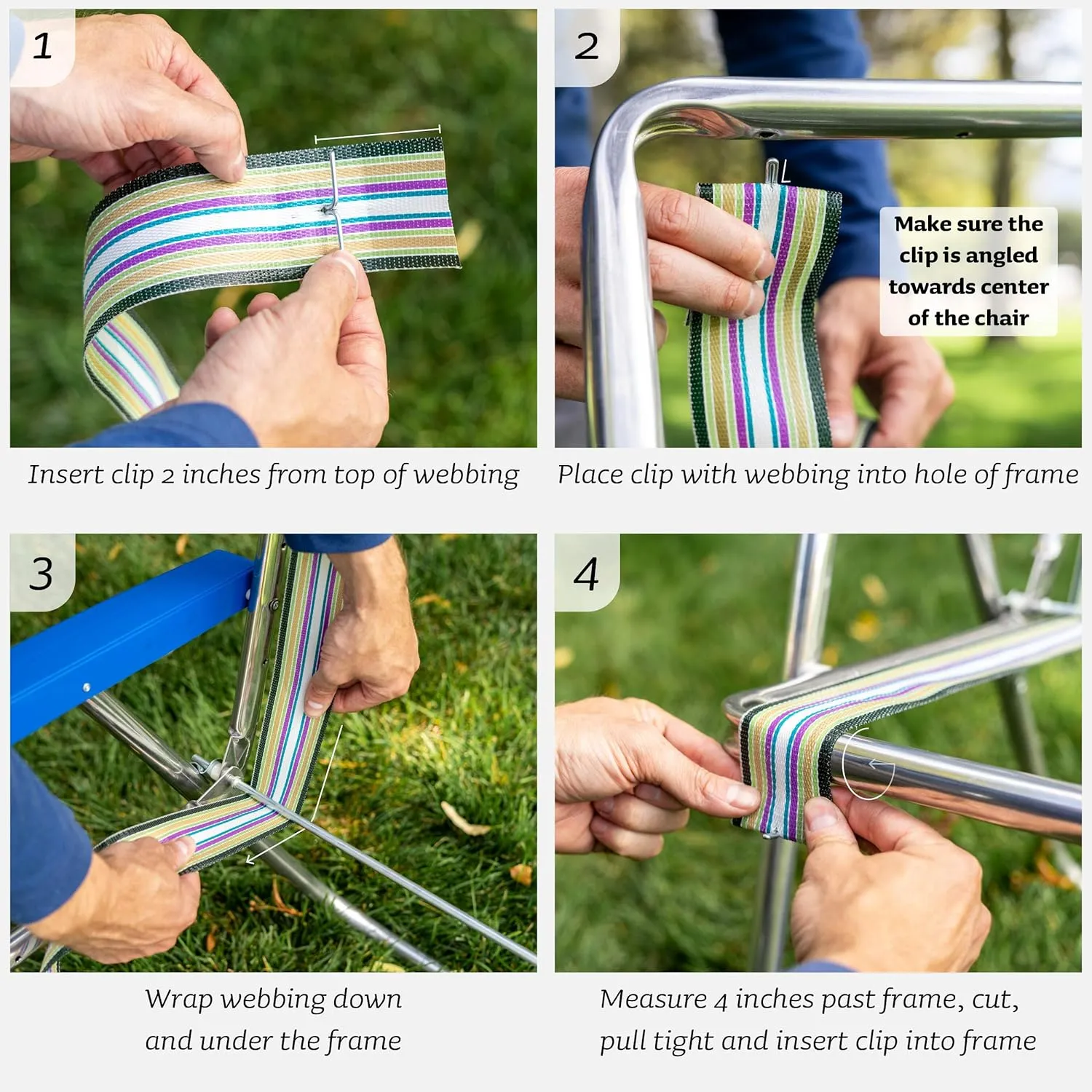 USA Lawn Chair Replacement Webbing - UV-Resistant Straps, 2 1/4" x 150', Blue and White Stripe