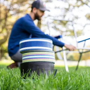 USA Lawn Chair Replacement Webbing - UV-Resistant Straps, 2 1/4" x 150', Blue and White Stripe