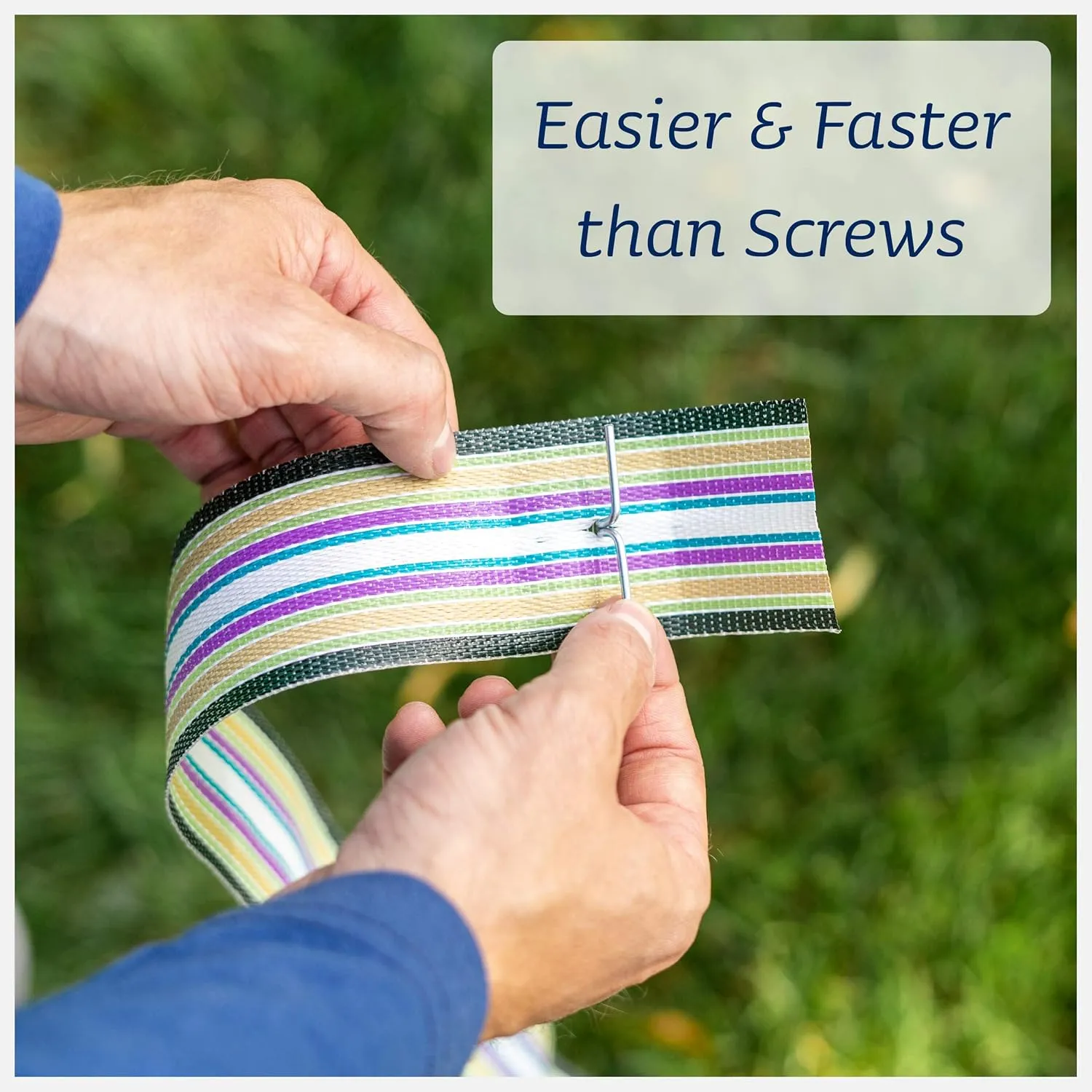 USA Lawn Chair Replacement Webbing - UV-Resistant Straps, 2 1/4" x 150', Blue and White Stripe