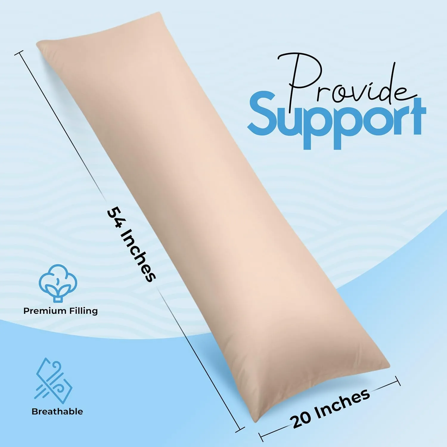 Utopia Bedding Full Body Pillow for Adults (Beige, 20 x 54 Inch), Long Pillow Insert for Sleeping, Ideal for Side Sleepers
