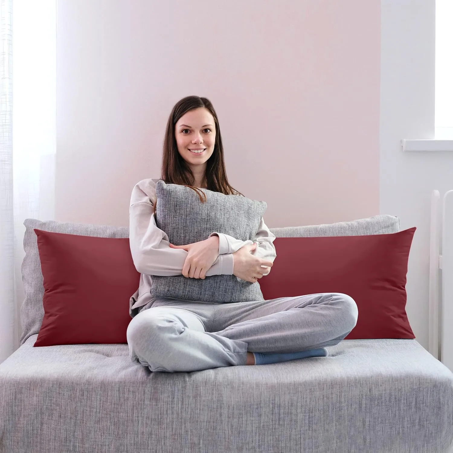 Utopia Bedding Full Body Pillow for Adults (Burgundy, 20 x 54 Inch), Long Pillow Insert for Sleeping, Ideal for Side Sleepers
