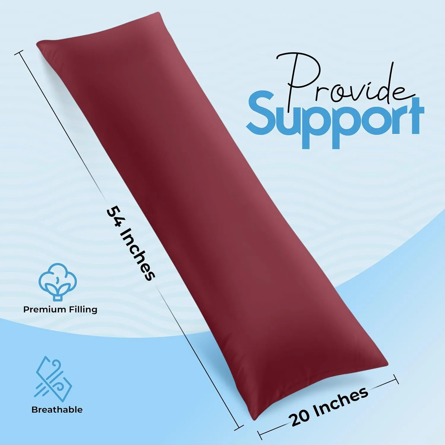Utopia Bedding Full Body Pillow for Adults (Burgundy, 20 x 54 Inch), Long Pillow Insert for Sleeping, Ideal for Side Sleepers