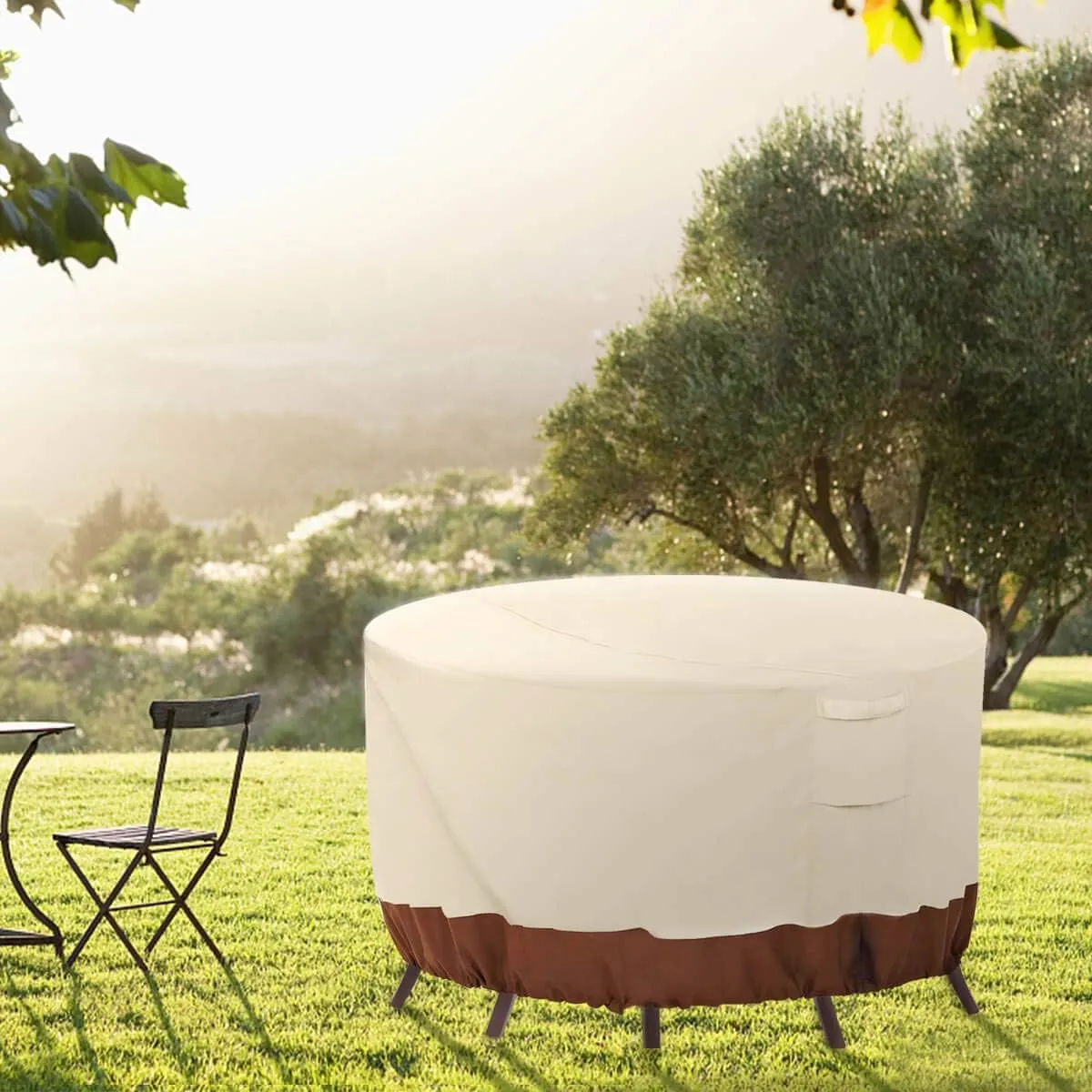 Vailge Round Patio Furniture Covers, 100% Waterproof Outdoor Table Chair Set Covers, Anti-Fading Cover for Outdoor Furniture Set, UV Resistant, 84" DIAx28 H, Beige & Brown