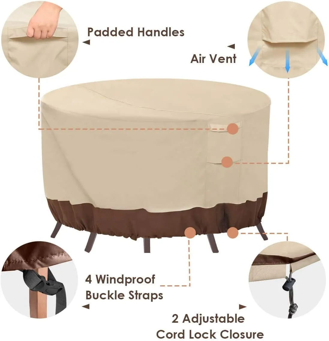 Vailge Round Patio Furniture Covers, 100% Waterproof Outdoor Table Chair Set Covers, Anti-Fading Cover for Outdoor Furniture Set, UV Resistant, 84" DIAx28 H, Beige & Brown