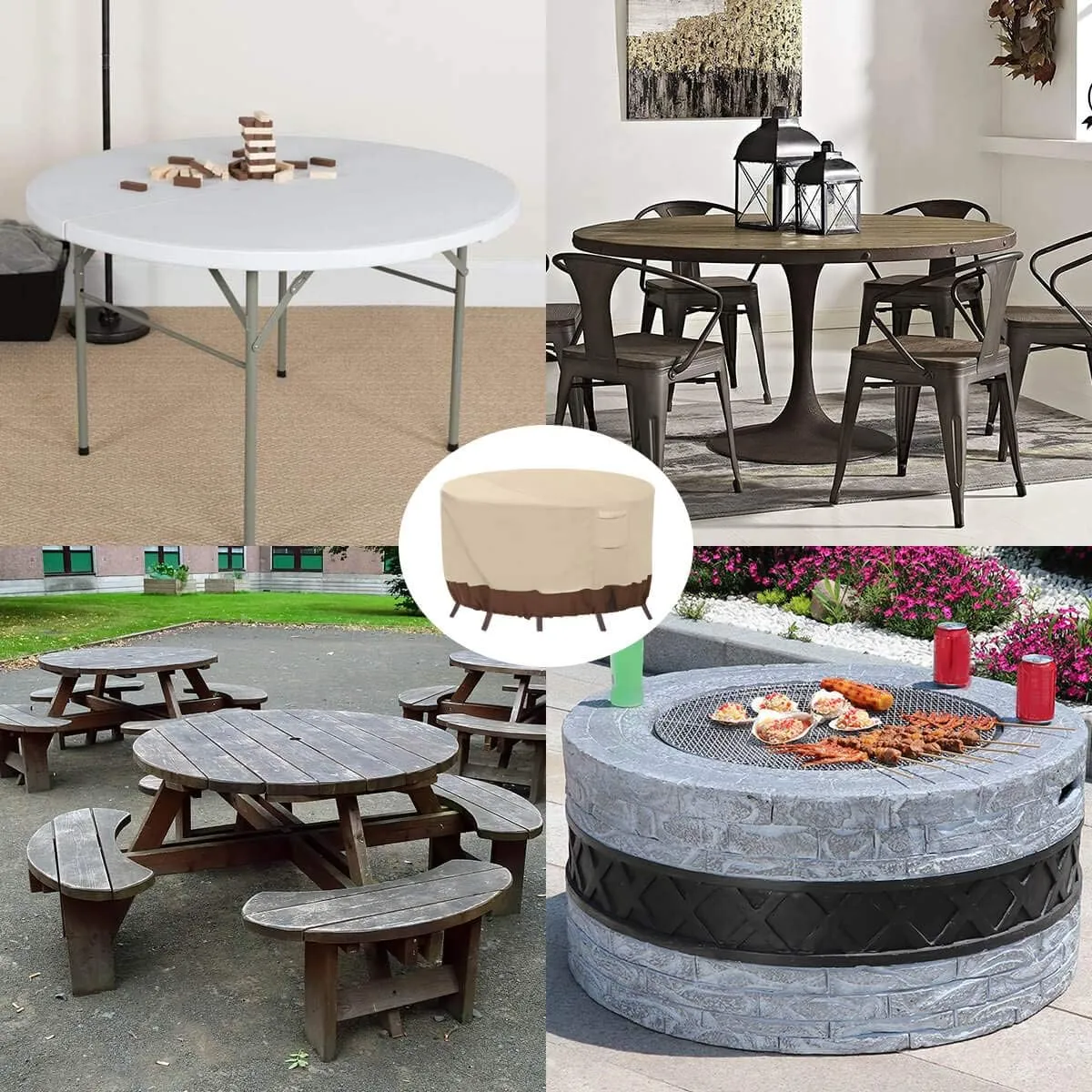 Vailge Round Patio Furniture Covers, 100% Waterproof Outdoor Table Chair Set Covers, Anti-Fading Cover for Outdoor Furniture Set, UV Resistant, 84" DIAx28 H, Beige & Brown