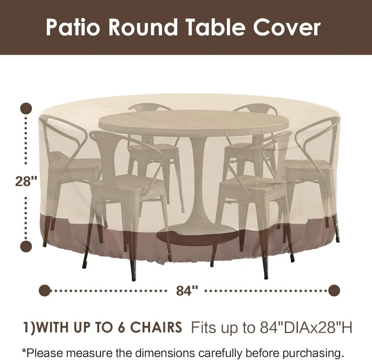Vailge Round Patio Furniture Covers, 100% Waterproof Outdoor Table Chair Set Covers, Anti-Fading Cover for Outdoor Furniture Set, UV Resistant, 84" DIAx28 H, Beige & Brown