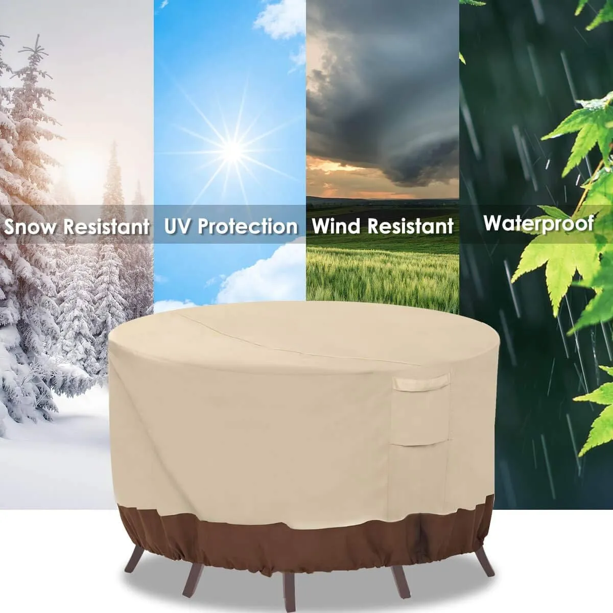 Vailge Round Patio Furniture Covers, 100% Waterproof Outdoor Table Chair Set Covers, Anti-Fading Cover for Outdoor Furniture Set, UV Resistant, 84" DIAx28 H, Beige & Brown