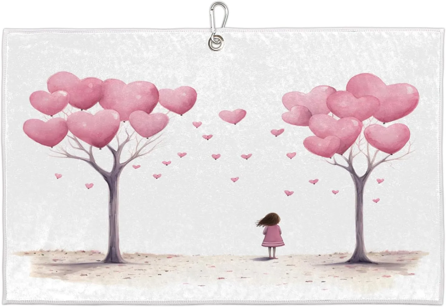 Valentine's Day Love Tree Girl Golf Towel with Heavy Duty Carabiner Ultra Absorbent Quick Dry Perfect for Cleaning Clubs Balls Gear Essential Golf Accessory for Men Women Kids