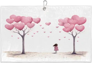 Valentine's Day Love Tree Girl Golf Towel with Heavy Duty Carabiner Ultra Absorbent Quick Dry Perfect for Cleaning Clubs Balls Gear Essential Golf Accessory for Men Women Kids