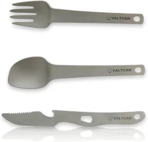 Valtcan Titanium 3 Piece Utensil Flatware Fork Spoon Knife Ultra Lightweight Compact Carry for Hiking Camping Backpacking Meals Silverware Tableware for Home and Outdoors