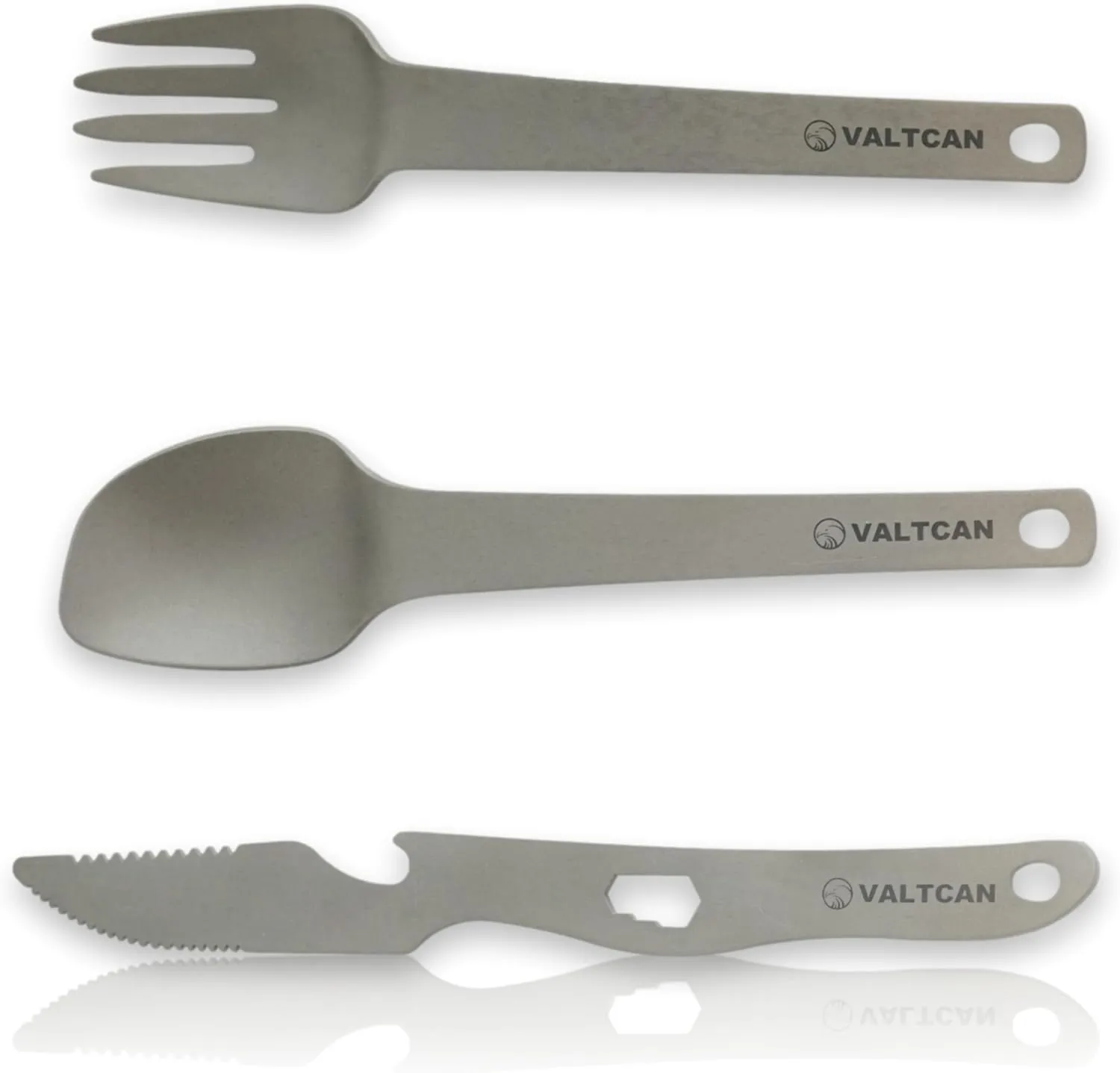Valtcan Titanium 3 Piece Utensil Flatware Fork Spoon Knife Ultra Lightweight Compact Carry for Hiking Camping Backpacking Meals Silverware Tableware for Home and Outdoors
