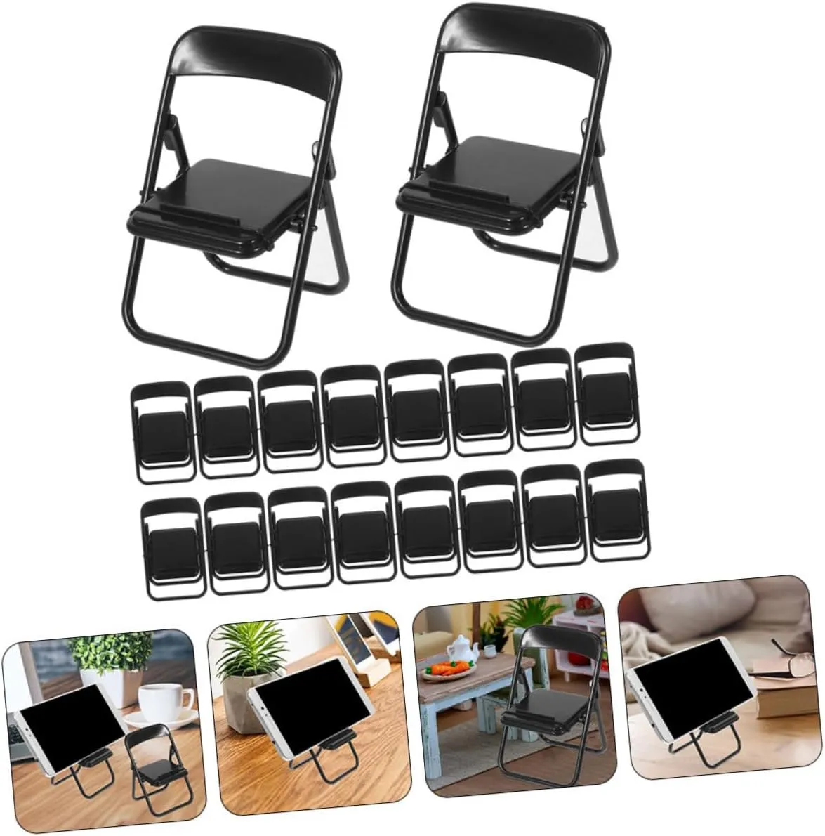 VANZACK 3sets Dollhouse Mini Chairs Miniature Folding Phone Stand Furniture for Doll Houses Miniature Furniture 24pcs*3
