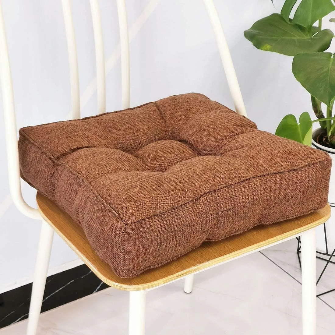 vctops Faux Linen Square Padded Chair Seat Cushion,Soft Solid Chair Pads,Comfortable Sitting for Office,Home or Car 20"x20" Coffee