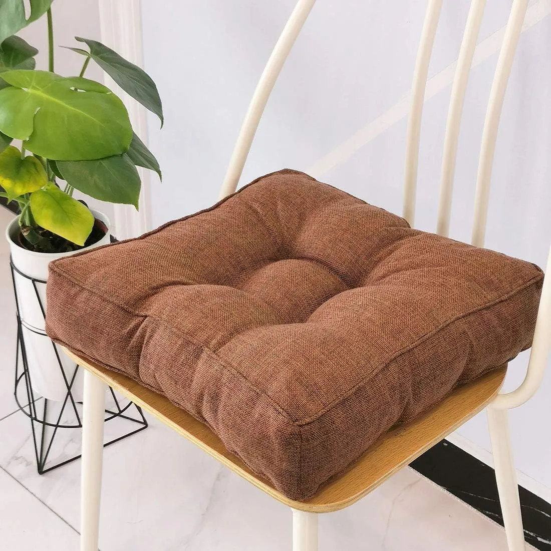 vctops Faux Linen Square Padded Chair Seat Cushion,Soft Solid Chair Pads,Comfortable Sitting for Office,Home or Car 20"x20" Coffee