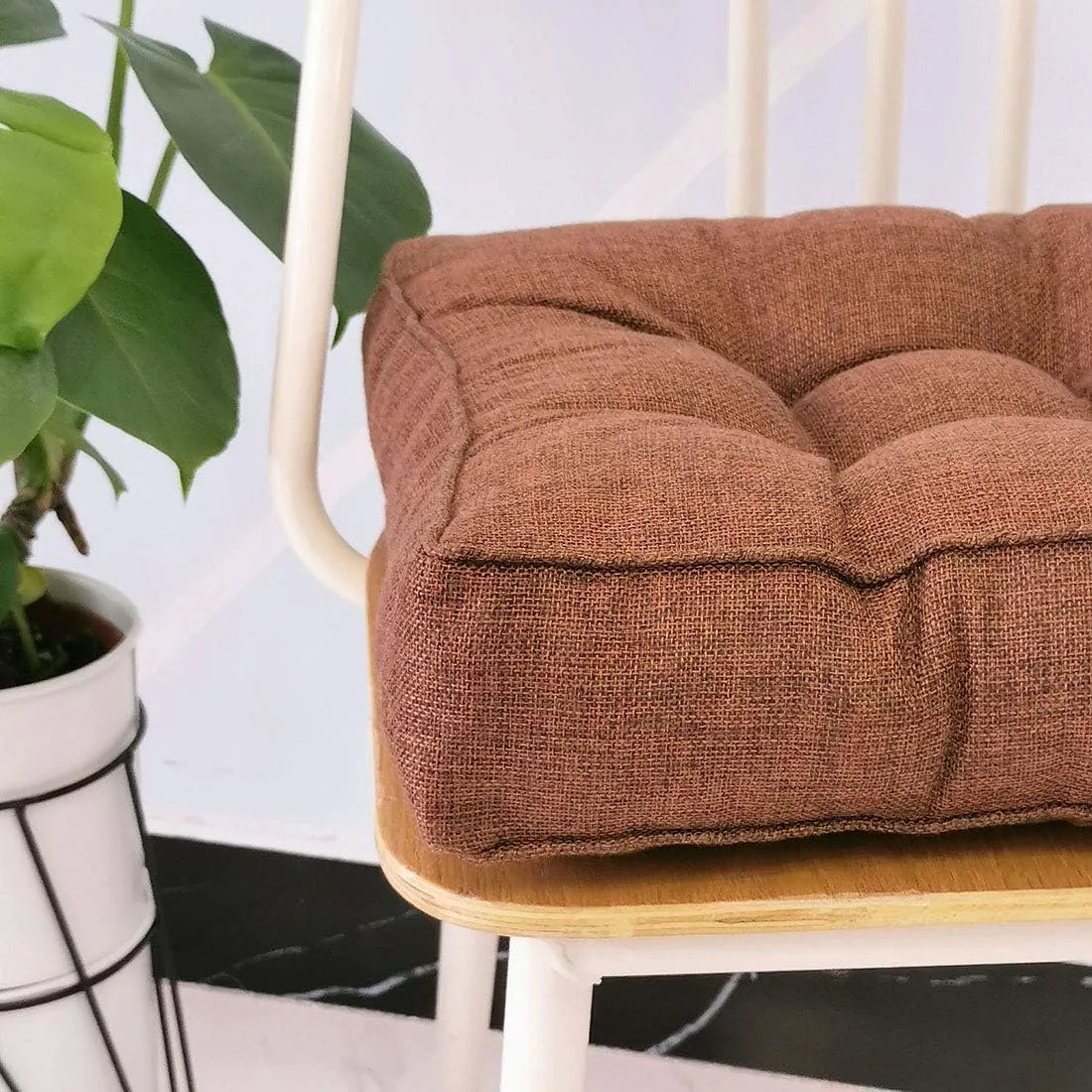 vctops Faux Linen Square Padded Chair Seat Cushion,Soft Solid Chair Pads,Comfortable Sitting for Office,Home or Car 20"x20" Coffee
