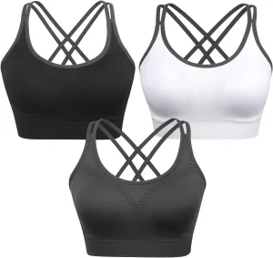 VEQKING Strappy Womens Sports Bra Cross Back for Running Removable Padded Workout Yoga Bras Pack Gifts