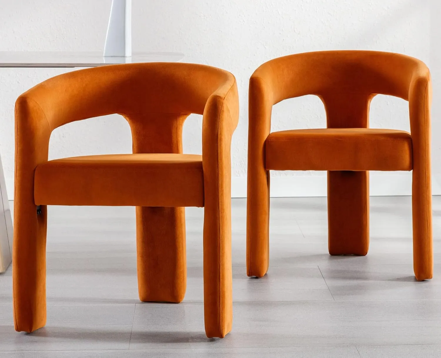VESCASA Velvet Barrel Dining Chair with Open-Back, Upholstered Modern Accent Side Armchair with 3 Legs for Kitchen/Dining Room/Living Room, 1 Chair, Orange