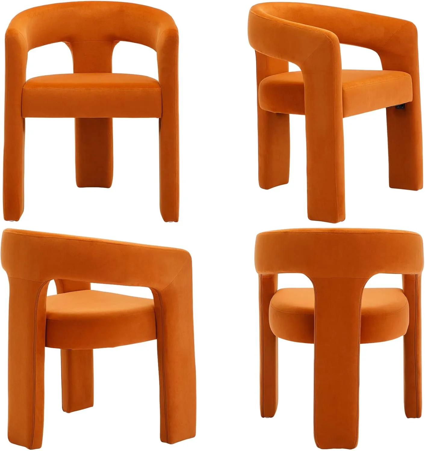 VESCASA Velvet Barrel Dining Chair with Open-Back, Upholstered Modern Accent Side Armchair with 3 Legs for Kitchen/Dining Room/Living Room, 1 Chair, Orange
