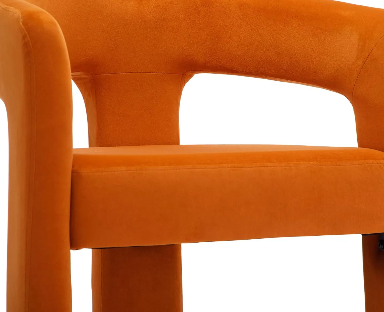 VESCASA Velvet Barrel Dining Chair with Open-Back, Upholstered Modern Accent Side Armchair with 3 Legs for Kitchen/Dining Room/Living Room, 1 Chair, Orange