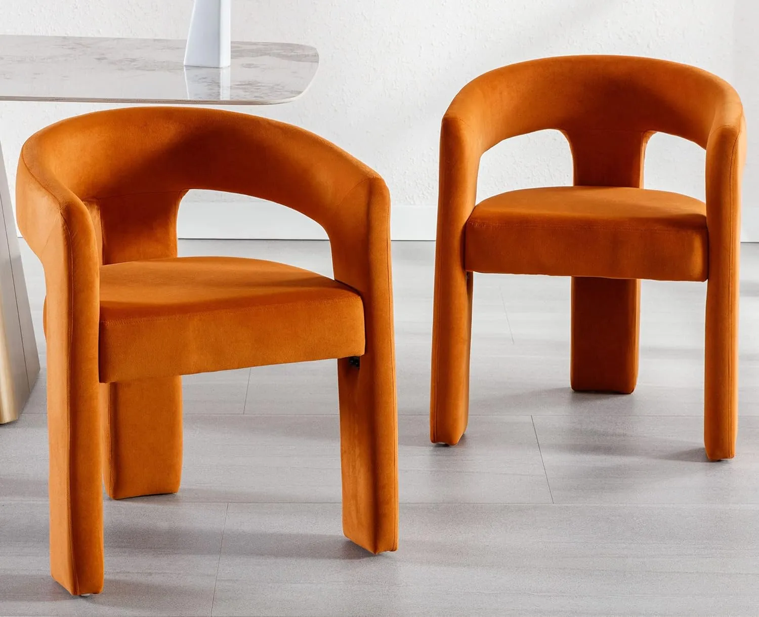 VESCASA Velvet Barrel Dining Chair with Open-Back, Upholstered Modern Accent Side Armchair with 3 Legs for Kitchen/Dining Room/Living Room, 1 Chair, Orange
