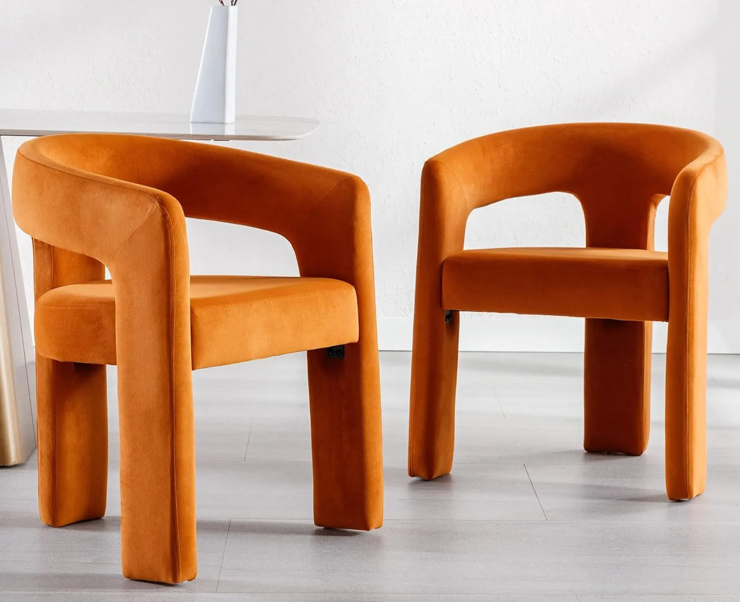 VESCASA Velvet Barrel Dining Chair with Open-Back, Upholstered Modern Accent Side Armchair with 3 Legs for Kitchen/Dining Room/Living Room, 1 Chair, Orange
