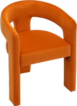 VESCASA Velvet Barrel Dining Chair with Open-Back, Upholstered Modern Accent Side Armchair with 3 Legs for Kitchen/Dining Room/Living Room, 1 Chair, Orange