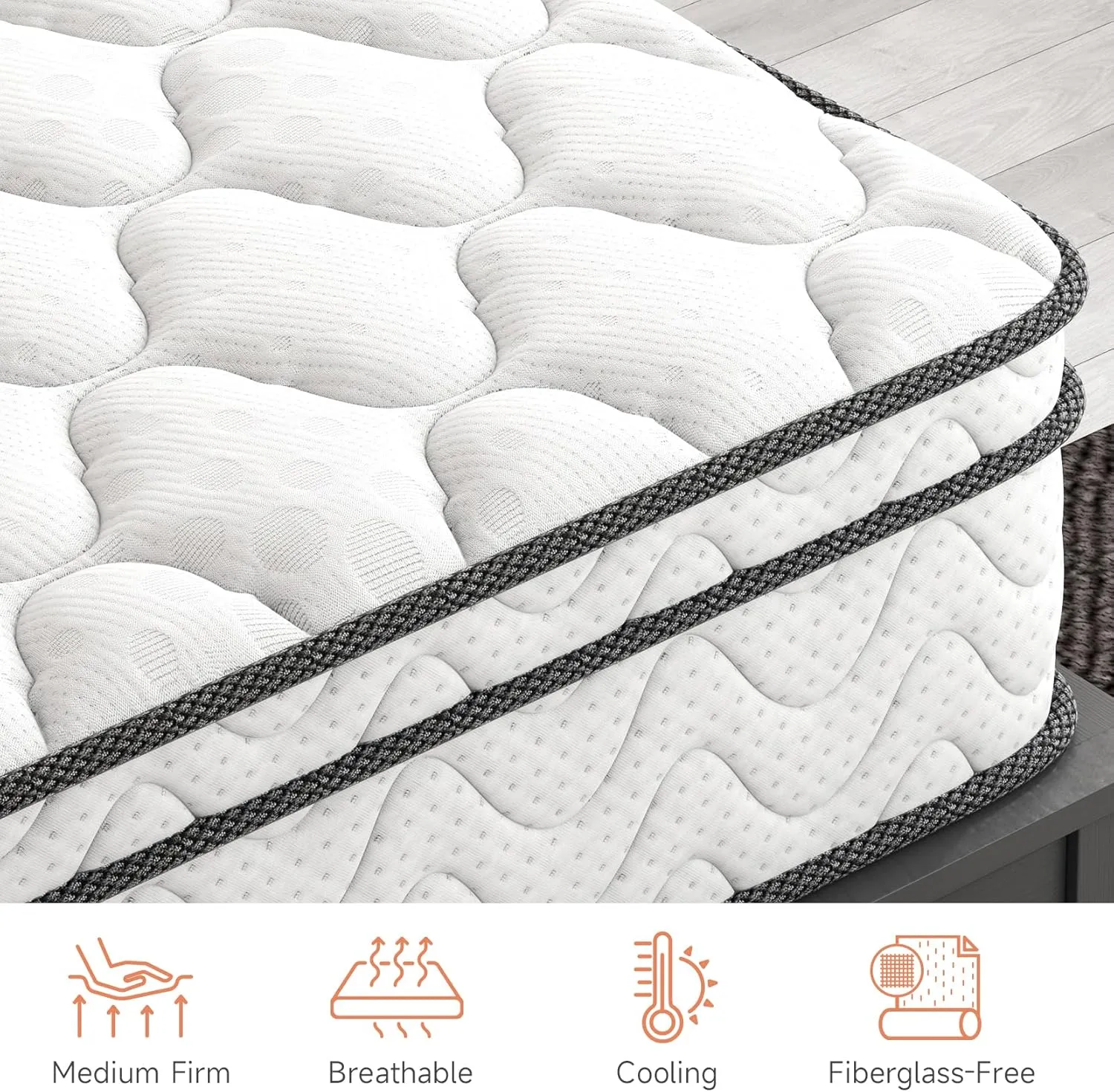 Vesgantti Full Size Mattress, 12 Inch Hybrid Double Bed Mattress in a Box with Memory Foam and Pocket Spring, Ergonomic Design & Pressure Relief, Medium Firm Feel, 54"*75"*12"