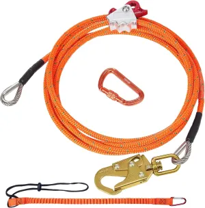 VEVOR 16mm Steel Core Flipline, 12ft(3.6m) Arborist Flipline, Flip Line for Tree Climbing with Alloy Steel Snap Hook & Aluminum Alloy Carabiner, 30KN Breaking Tension for Fall Protection, Tree Climber