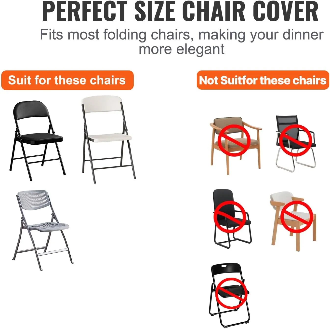 VEVOR Stretch Spandex Folding Chair Covers, Universal Fitted Chair Cover, Removable Washable Protective Slipcovers, for Wedding, Holiday, Banquet, Party, Celebration, Dining (100PCS White)