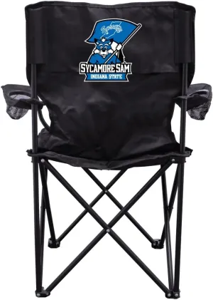 VictoryStore Outdoor Camping Chair - Indiana State University Black Folding Camping Chair with Carry Bag (Sycamore Sam Flag Logo)