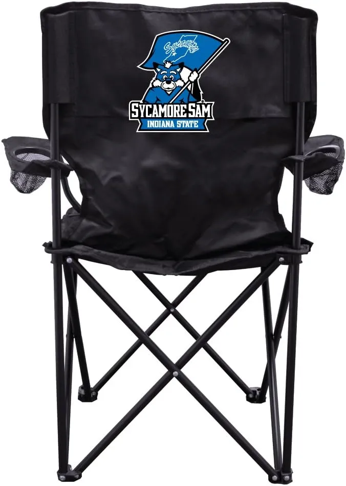 VictoryStore Outdoor Camping Chair - Indiana State University Black Folding Camping Chair with Carry Bag (Sycamore Sam Flag Logo)