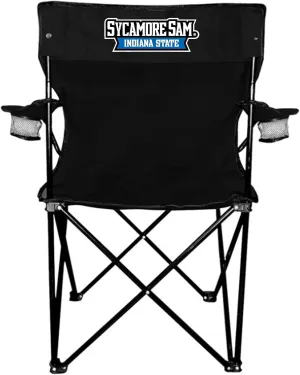 VictoryStore Outdoor Camping Chair - Indiana State University Black Folding Camping Chair with Carry Bag (Sycamore Sam Text Logo)