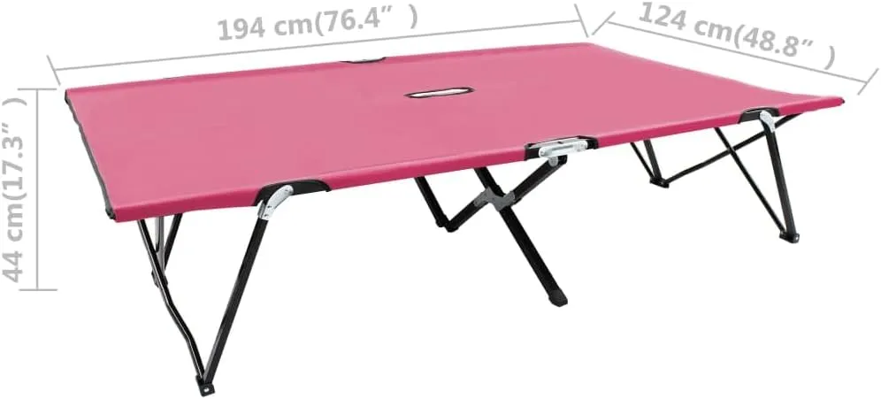 vidaXL Folding Double Sun Lounger - Two Person, Durable Steel & Water-Resistant Polyester, Pink, Easy Transport, Ideal for Camping & Outdoor